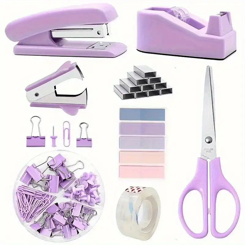 Multi-Function 11pcs Student Stationery Set Includes Stapler, Tape Holder, Pen Holder